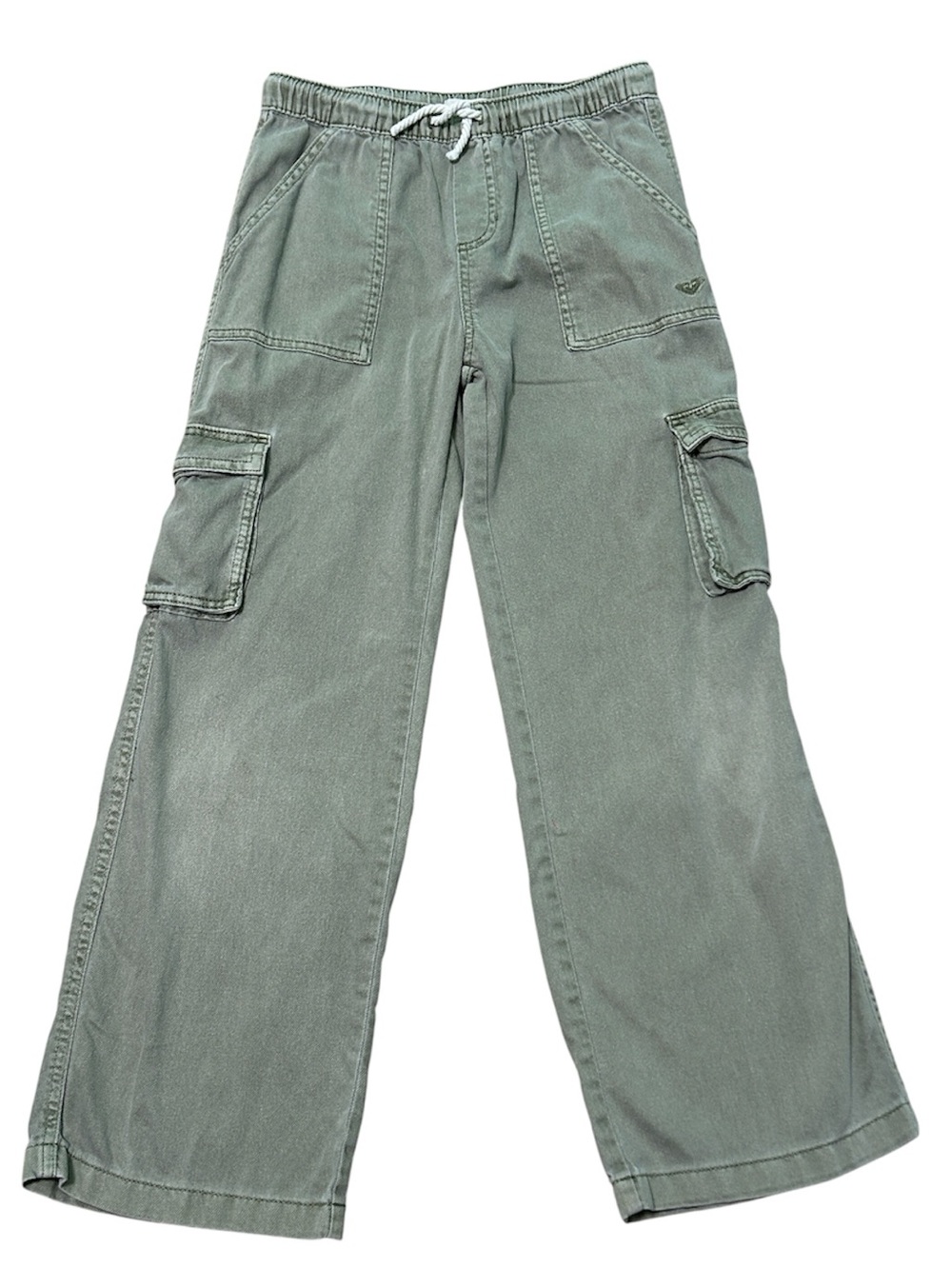 Roxy Girls Olive Green Cotton Precious Cargo Pants with White Drawstring Size L